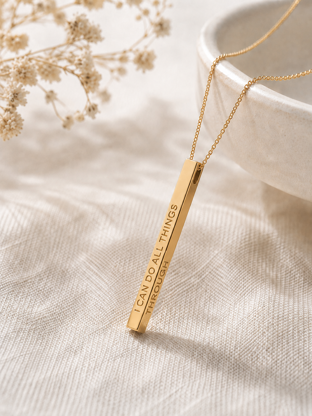 I Can Do All Things Through Christ Vertical Bar Necklace